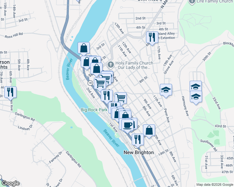 map of restaurants, bars, coffee shops, grocery stores, and more near 709 6th Avenue in New Brighton
