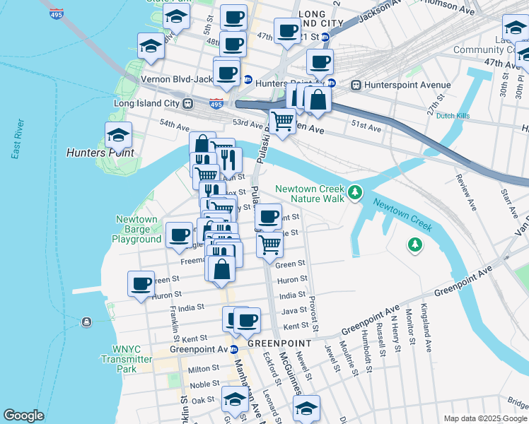 map of restaurants, bars, coffee shops, grocery stores, and more near in Brooklyn