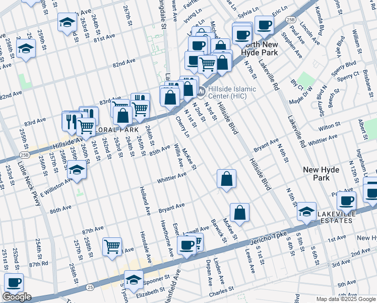 map of restaurants, bars, coffee shops, grocery stores, and more near 235 McKee Street in Floral Park