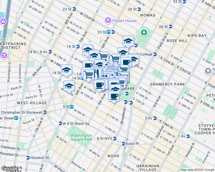 map of restaurants, bars, coffee shops, grocery stores, and more near in New York