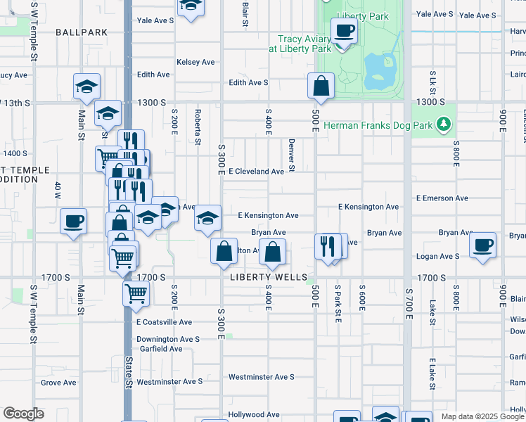 map of restaurants, bars, coffee shops, grocery stores, and more near in Salt Lake City