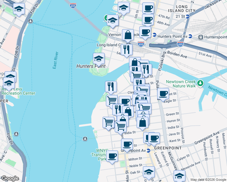 map of restaurants, bars, coffee shops, grocery stores, and more near 6 Blue Slip in Brooklyn