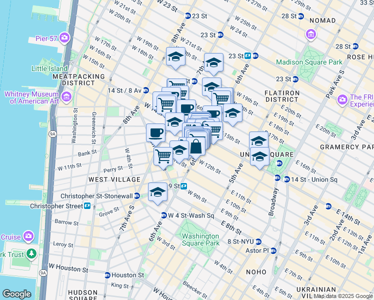 map of restaurants, bars, coffee shops, grocery stores, and more near in New York
