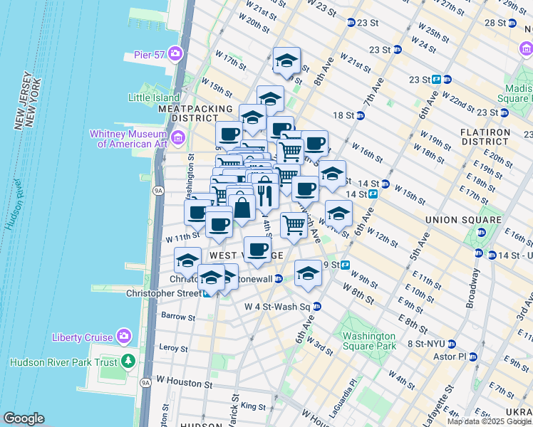 map of restaurants, bars, coffee shops, grocery stores, and more near in New York