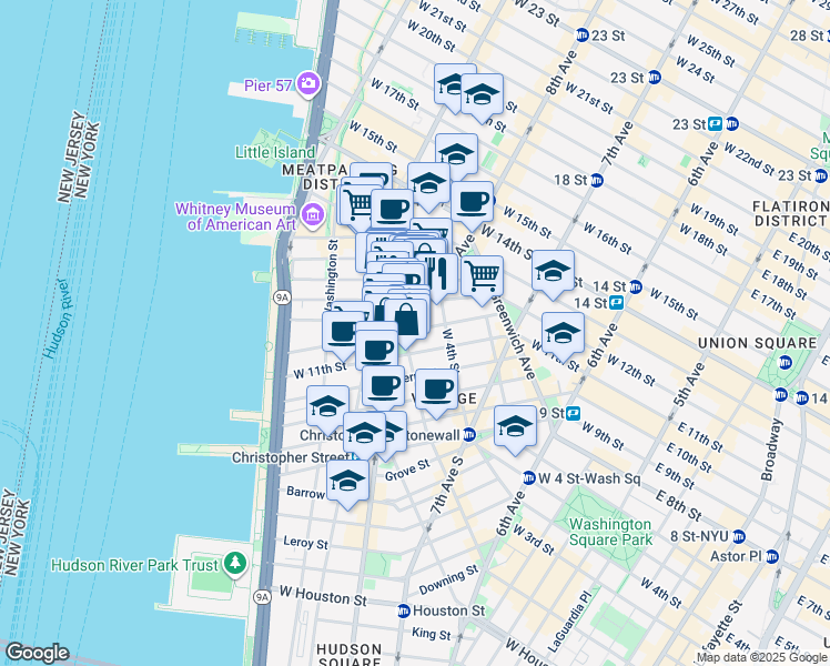 map of restaurants, bars, coffee shops, grocery stores, and more near in New York