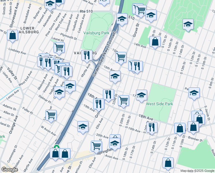 map of restaurants, bars, coffee shops, grocery stores, and more near 18 Montrose Terrace in Irvington