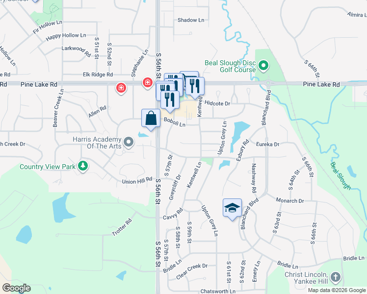 map of restaurants, bars, coffee shops, grocery stores, and more near 5724 Billings Court in Lincoln