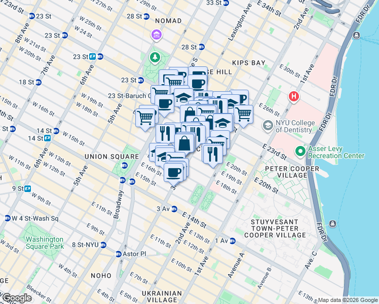 map of restaurants, bars, coffee shops, grocery stores, and more near in New York