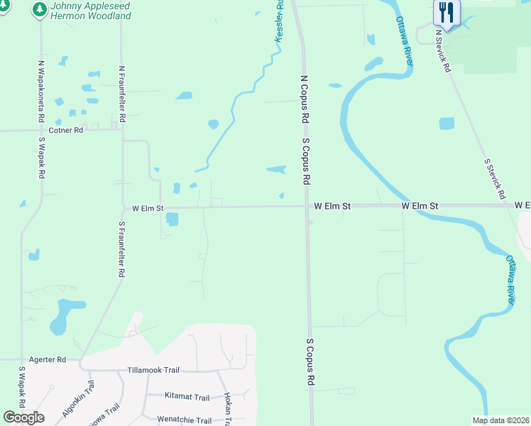 map of restaurants, bars, coffee shops, grocery stores, and more near 4608 West Elm Street in Lima