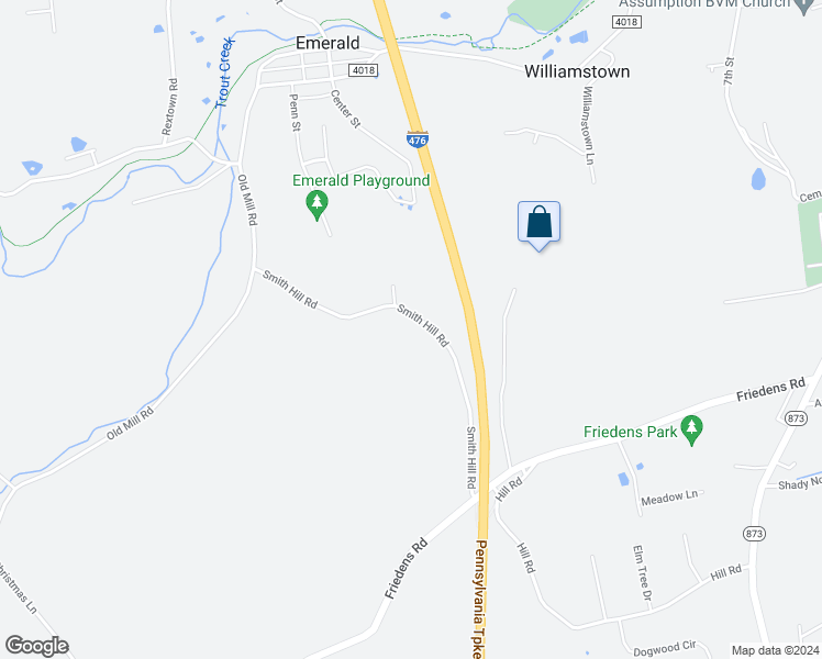 map of restaurants, bars, coffee shops, grocery stores, and more near 3442 Smith Hill Road in Slatington
