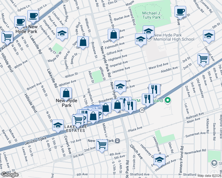 map of restaurants, bars, coffee shops, grocery stores, and more near 501 New Hyde Park Road in New Hyde Park