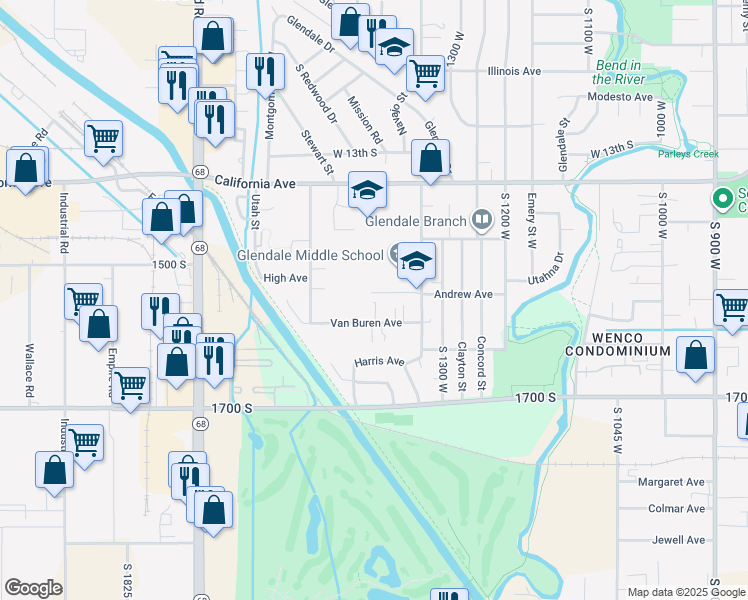 map of restaurants, bars, coffee shops, grocery stores, and more near 1412 Van Buren Avenue in Salt Lake City