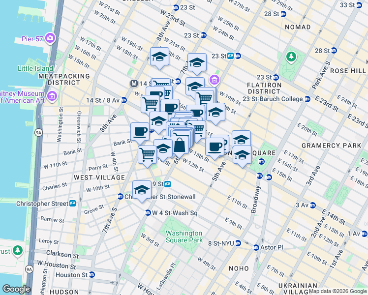 map of restaurants, bars, coffee shops, grocery stores, and more near in New York