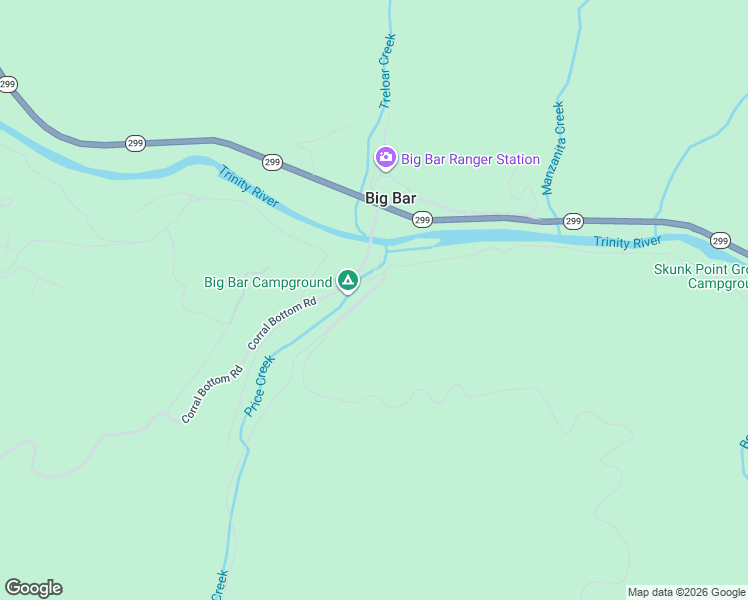 map of restaurants, bars, coffee shops, grocery stores, and more near 181 Price Creek Road in Big Bar