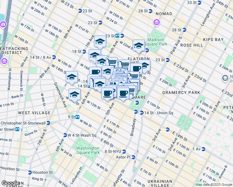 map of restaurants, bars, coffee shops, grocery stores, and more near in New York