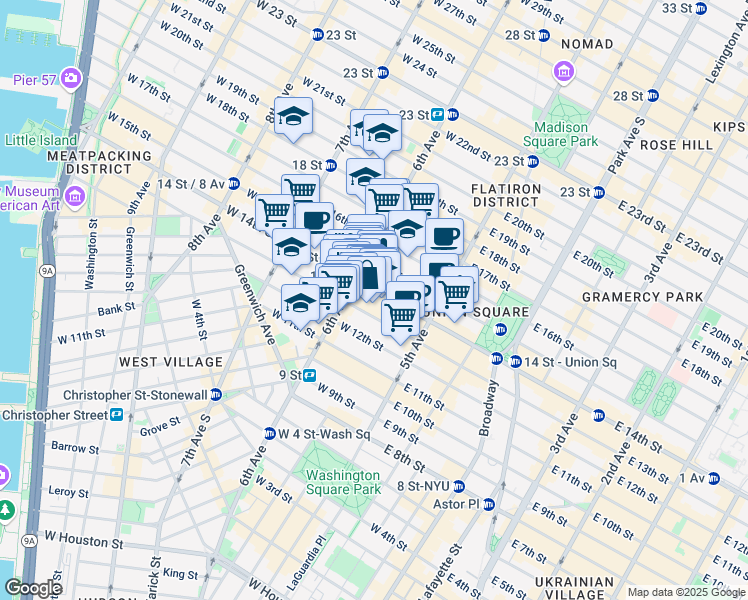 map of restaurants, bars, coffee shops, grocery stores, and more near 39 West 14th Street in New York