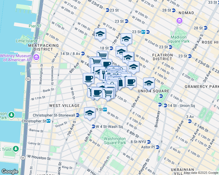 map of restaurants, bars, coffee shops, grocery stores, and more near in New York