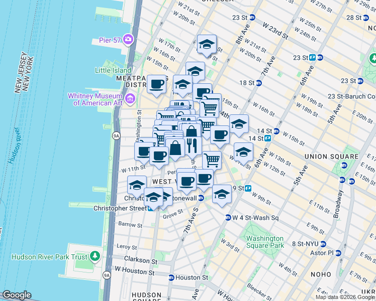 map of restaurants, bars, coffee shops, grocery stores, and more near in New York