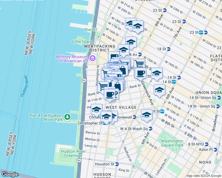 map of restaurants, bars, coffee shops, grocery stores, and more near in New York