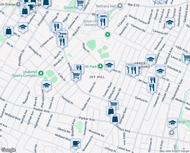 map of restaurants, bars, coffee shops, grocery stores, and more near in Newark