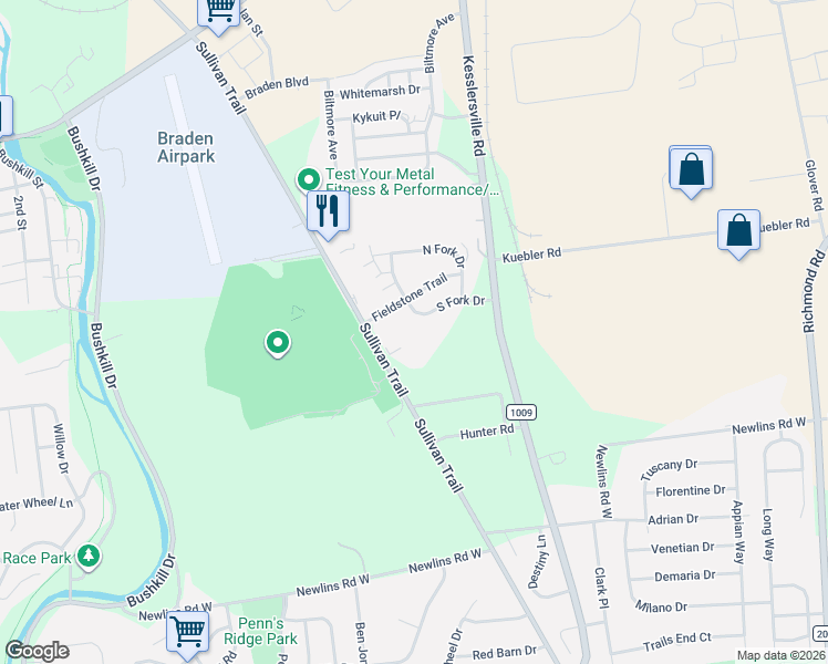 map of restaurants, bars, coffee shops, grocery stores, and more near 882 South Fork Drive in Easton
