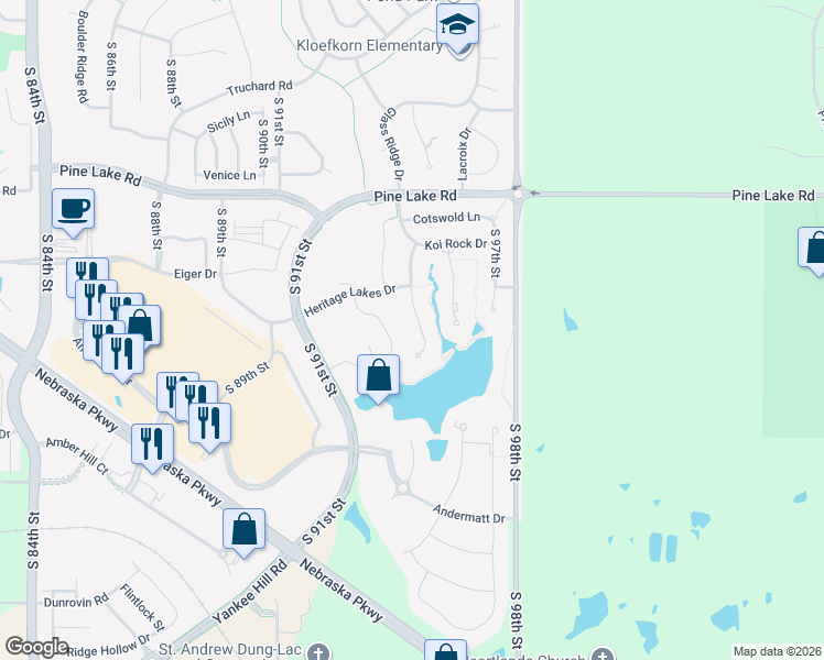 map of restaurants, bars, coffee shops, grocery stores, and more near 7330 South 95th Court in Lincoln