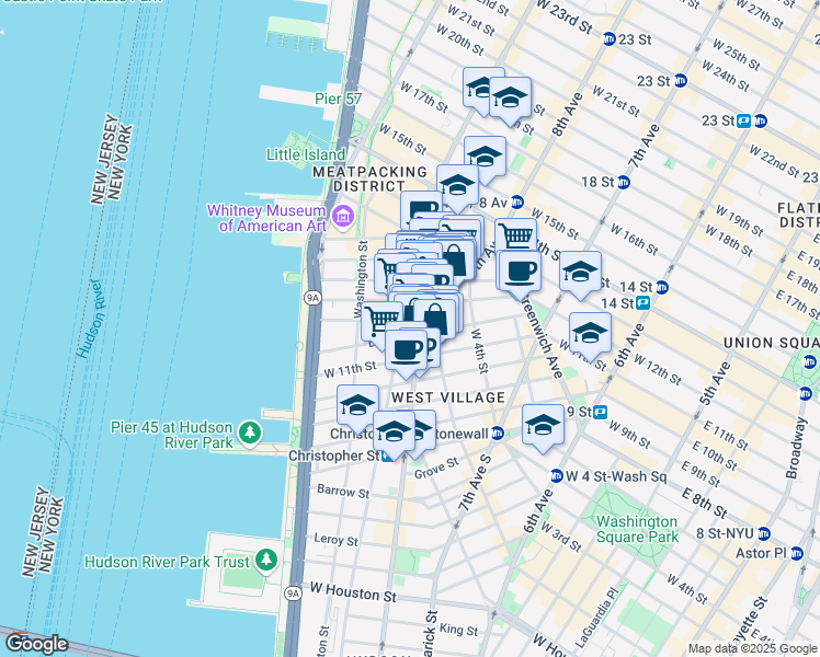 map of restaurants, bars, coffee shops, grocery stores, and more near in New York