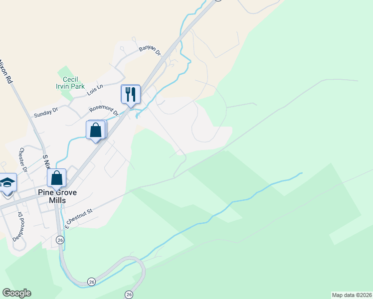 map of restaurants, bars, coffee shops, grocery stores, and more near 1-299 Treetops Dr in State College