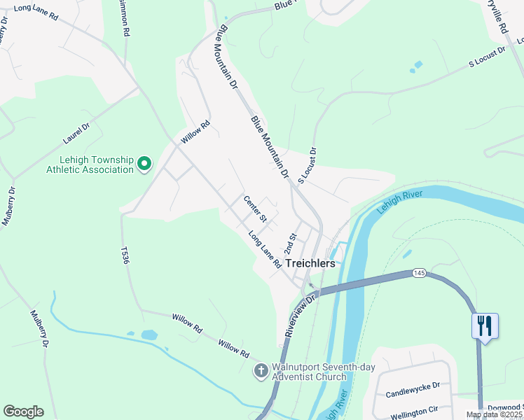 map of restaurants, bars, coffee shops, grocery stores, and more near 356 Center Street in Walnutport
