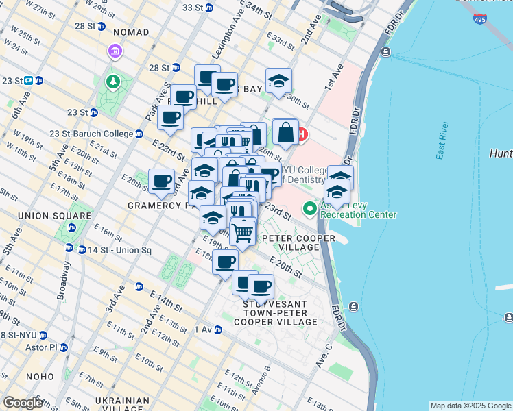 map of restaurants, bars, coffee shops, grocery stores, and more near 355 North St in New York