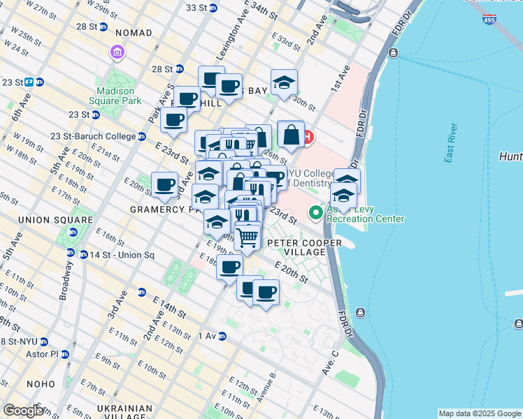 map of restaurants, bars, coffee shops, grocery stores, and more near 355 North St in New York