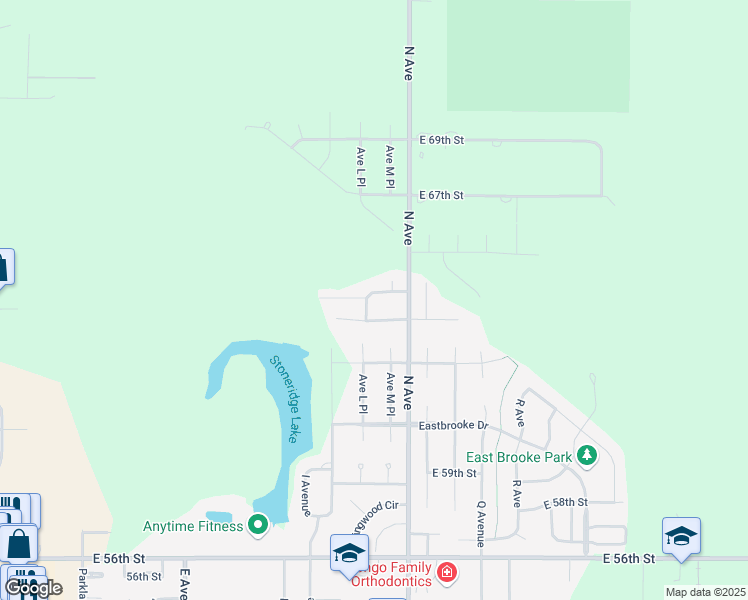 map of restaurants, bars, coffee shops, grocery stores, and more near 1109 East 66th Street Place in Kearney