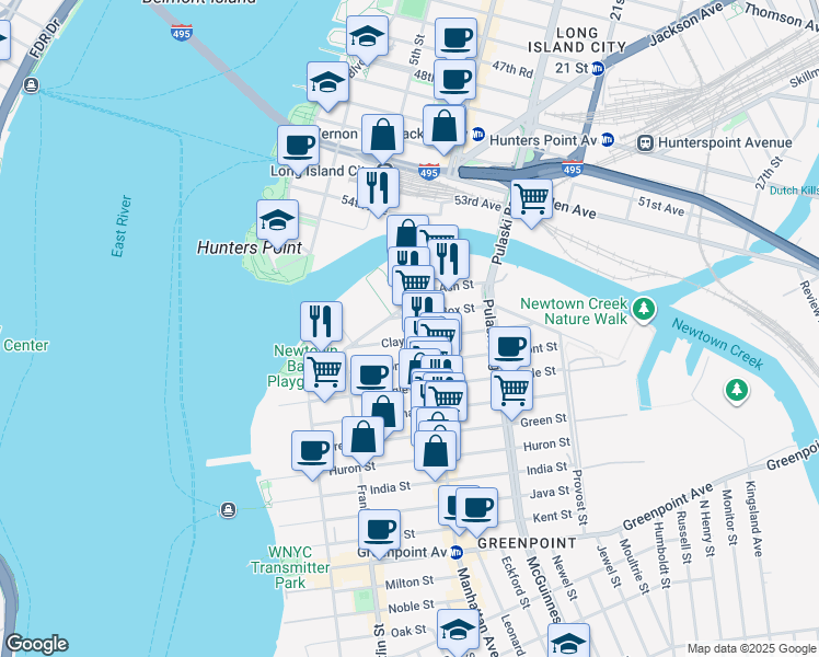map of restaurants, bars, coffee shops, grocery stores, and more near 1133 Manhattan Avenue in Brooklyn