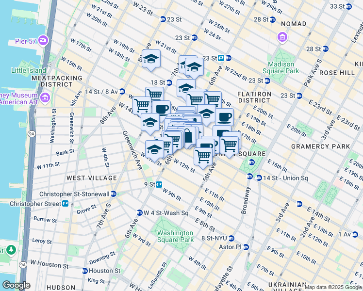 map of restaurants, bars, coffee shops, grocery stores, and more near in New York