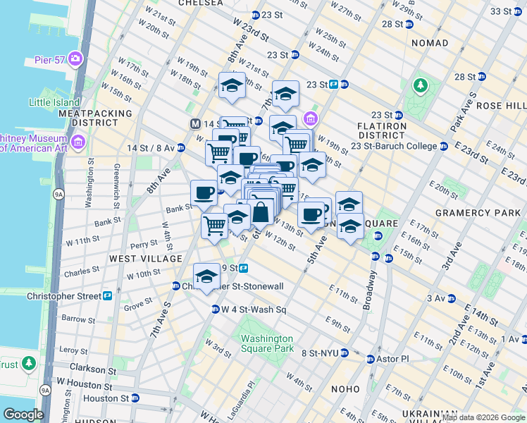 map of restaurants, bars, coffee shops, grocery stores, and more near in New York