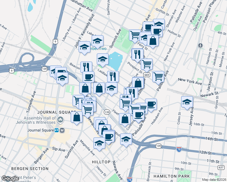 map of restaurants, bars, coffee shops, grocery stores, and more near 113 Beacon Avenue in Jersey City