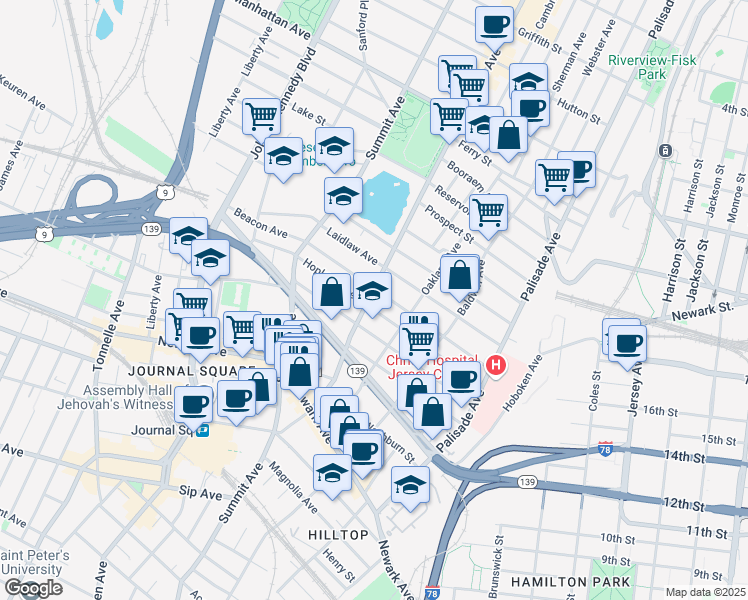 map of restaurants, bars, coffee shops, grocery stores, and more near 113 Beacon Avenue in Jersey City