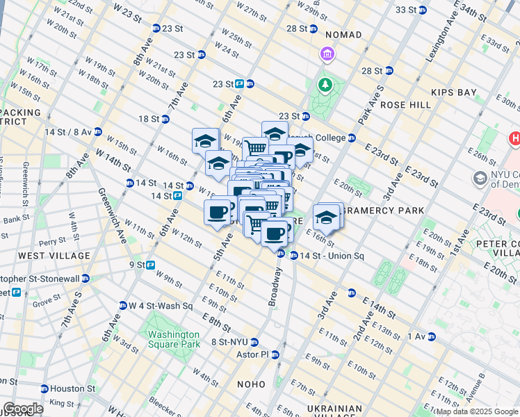 map of restaurants, bars, coffee shops, grocery stores, and more near in New York
