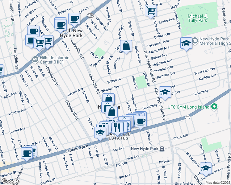 map of restaurants, bars, coffee shops, grocery stores, and more near 546 North 10th Street in New Hyde Park