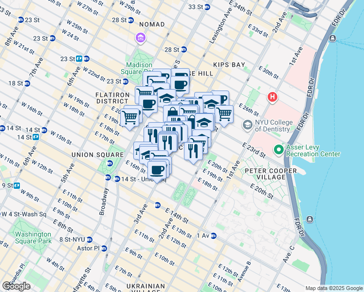 map of restaurants, bars, coffee shops, grocery stores, and more near in New York