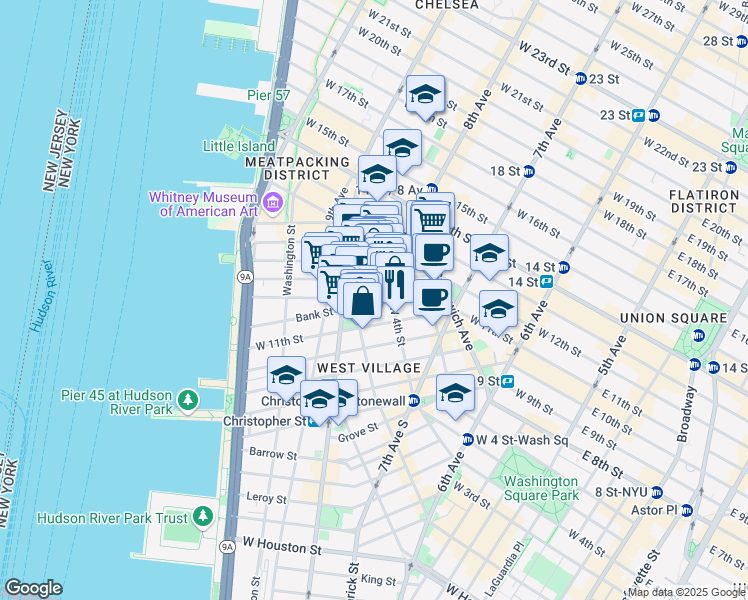 map of restaurants, bars, coffee shops, grocery stores, and more near in New York