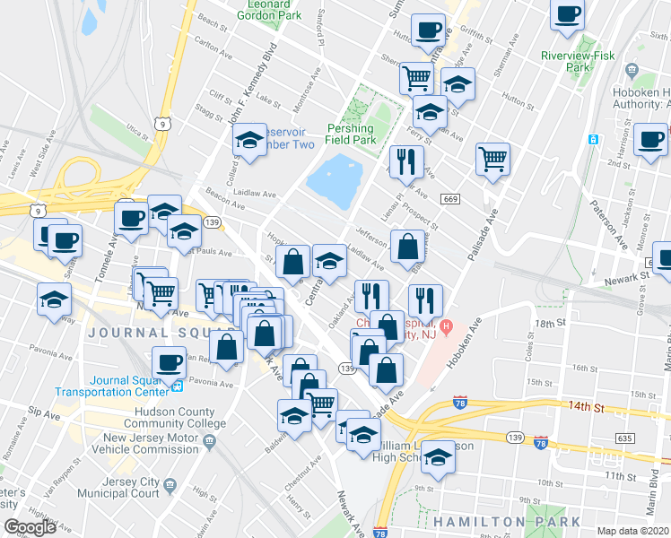 map of restaurants, bars, coffee shops, grocery stores, and more near 113 Beacon Avenue in Jersey City