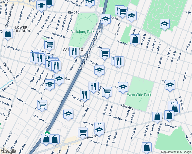 map of restaurants, bars, coffee shops, grocery stores, and more near 18 Montrose Terrace in Irvington