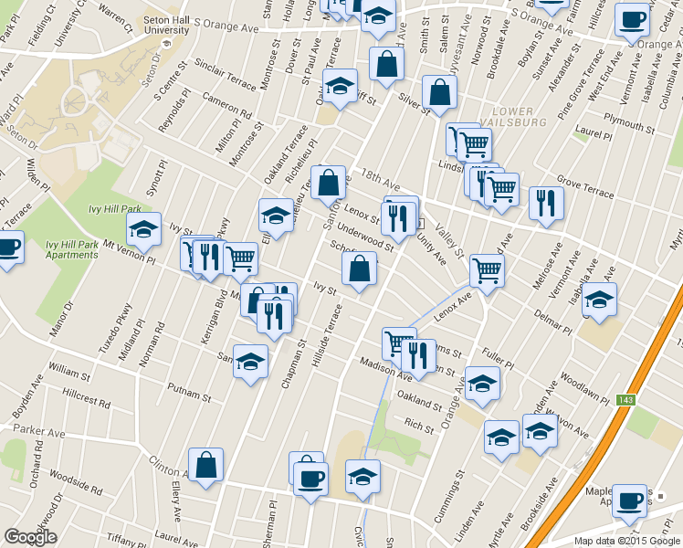 map of restaurants, bars, coffee shops, grocery stores, and more near 28 Cleveland Avenue in Newark