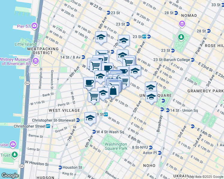 map of restaurants, bars, coffee shops, grocery stores, and more near in New York