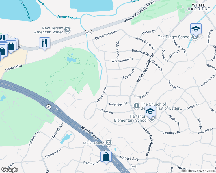 map of restaurants, bars, coffee shops, grocery stores, and more near 128 Tennyson Drive in Essex County