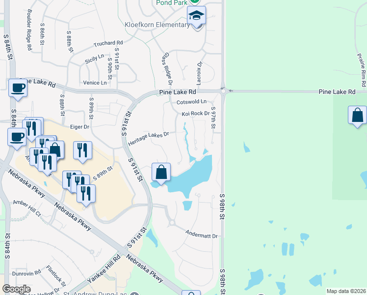 map of restaurants, bars, coffee shops, grocery stores, and more near 7330 South 95th Court in Lincoln