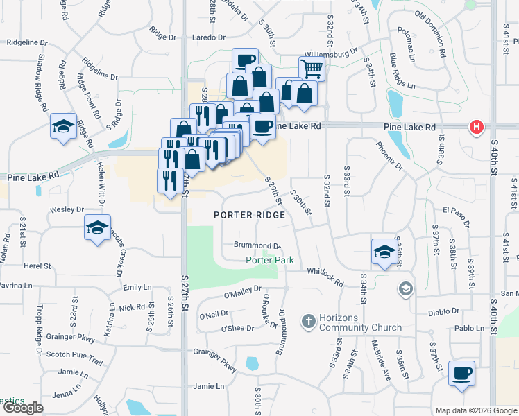 map of restaurants, bars, coffee shops, grocery stores, and more near 7345 Collister Road in Lincoln