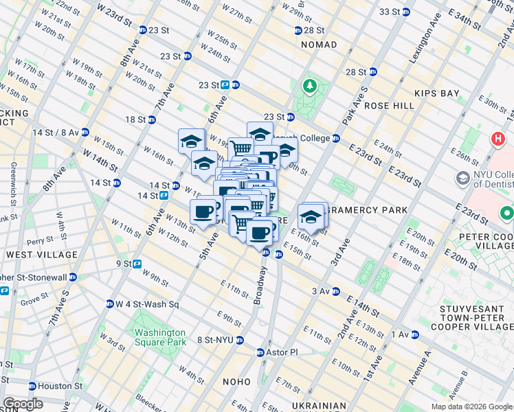 map of restaurants, bars, coffee shops, grocery stores, and more near in New York