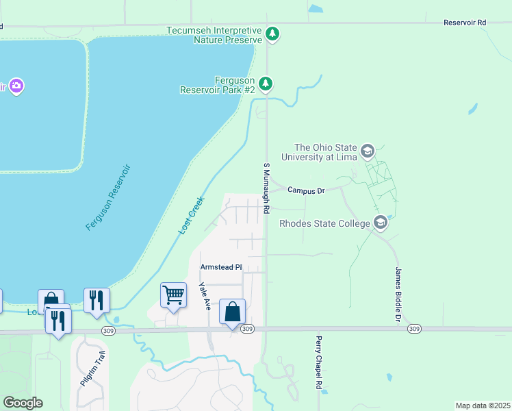 map of restaurants, bars, coffee shops, grocery stores, and more near 3865 Yale Avenue in Lima